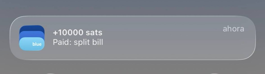 BlueWallet notification showing +10000 sats received